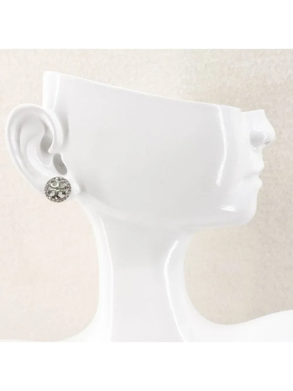 Tory Burch Miller Pavé Stud Earrings Silver/Crystal OS - Picture 4 of 8